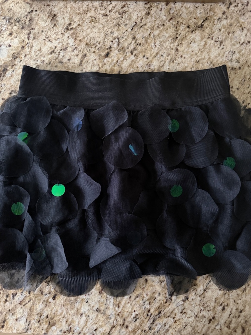 Black Mini Skirt with Green Sequin Accents